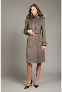 Женское кашемировое пальто с капюшоном О-782 - длинное, цвет коричневый