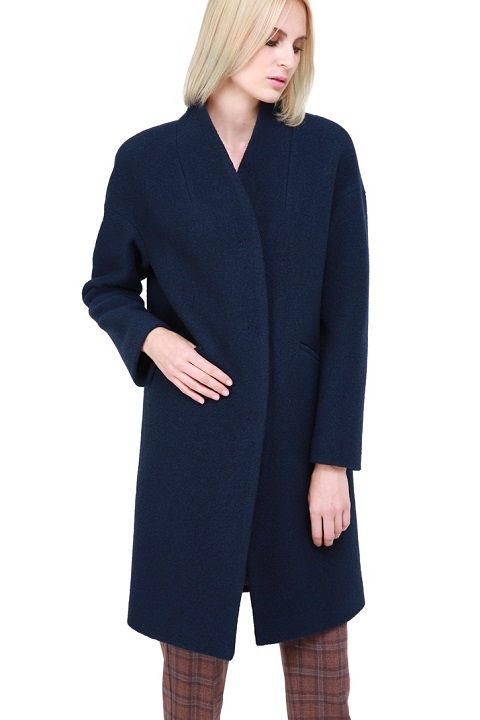 Женское демисезонное пальто О-800 - средней длины, цвет синий,серый