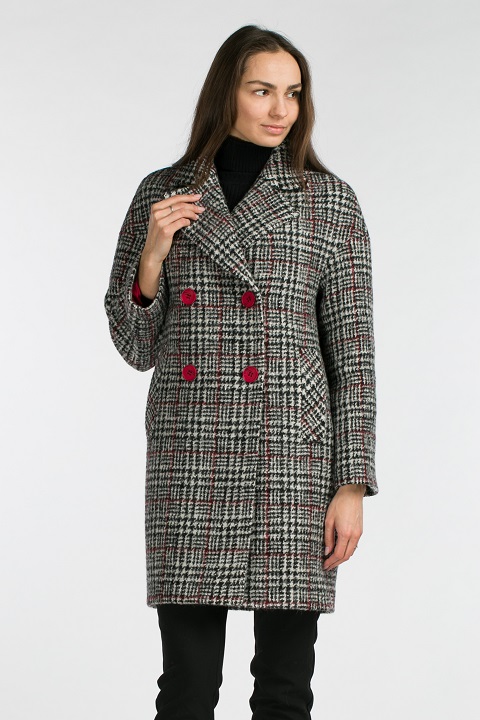 Женское пальто в клетку О-889 - средней длины, цвет мультиколор