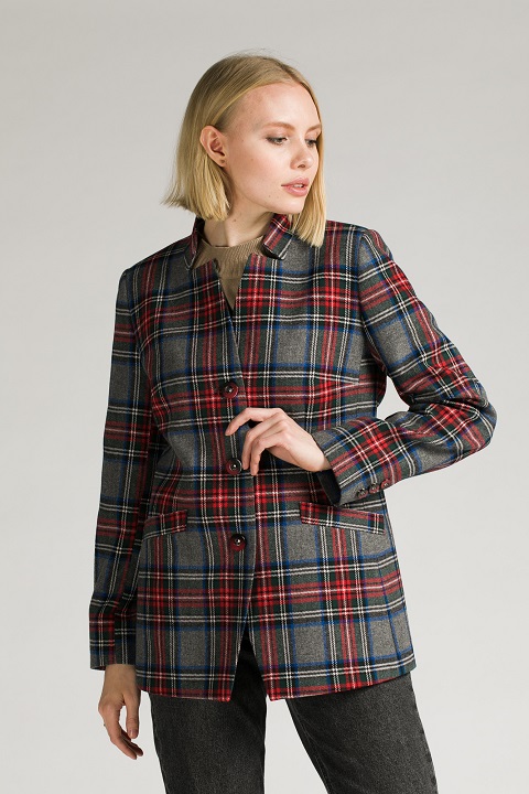 Пиджак из ткани шотландка О-964 - короткоеполупальто, цвет серый