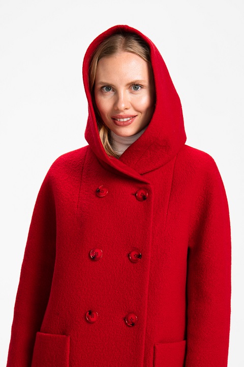 Пальто оверсайз с капюшоном О-984 - ниже колен, цвет красный,черный,бежевый,какао,зеленый