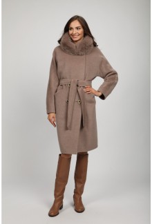 Женское зимнее пальто с мехом О-785 - средней длины, цвет черный,какао